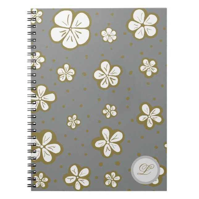 Grey and white forget me nots floral notebook (Front)