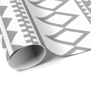 Grey and White Geometric Aztec Pattern Wrapping Paper