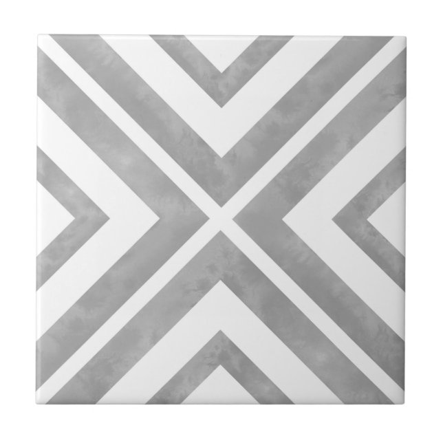 Grey and White Geometric Ceramic Tile (Front)