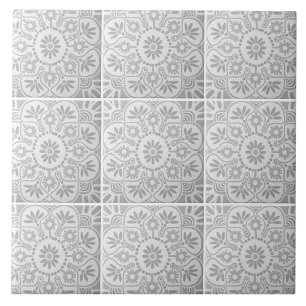 Grey and white geometric  ceramic tile