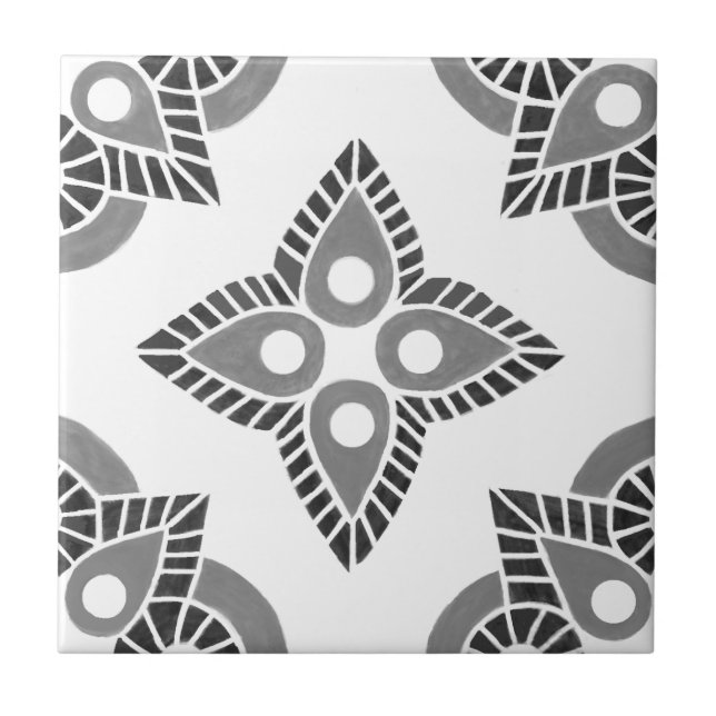  Grey and white geometric Ceramic tile (Front)