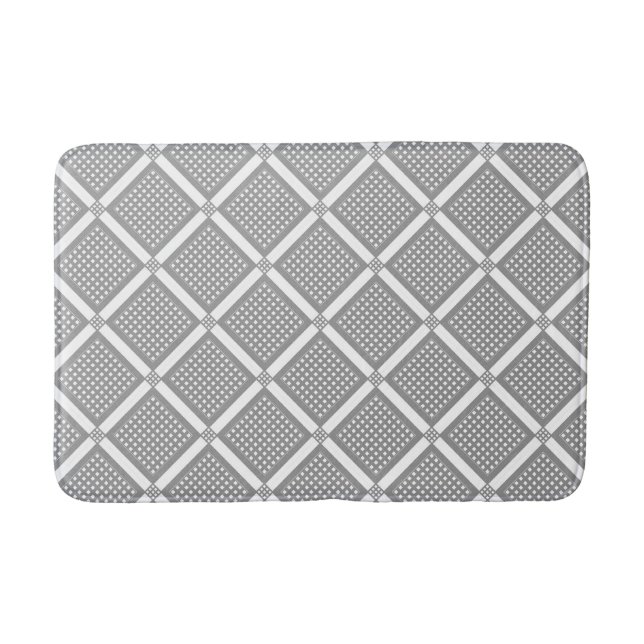 Grey and white geometric checkered pattern bath mat (Front)