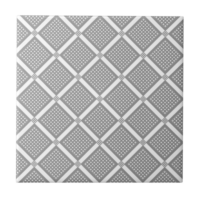 Grey and white geometric checkered pattern ceramic tile (Front)