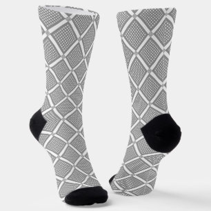 Grey and white geometric checkered pattern socks