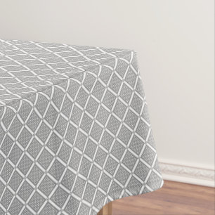 Grey and white geometric checkered pattern tablecloth