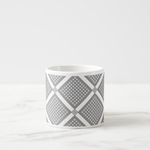 Grey and white geometric chequered pattern espresso cup