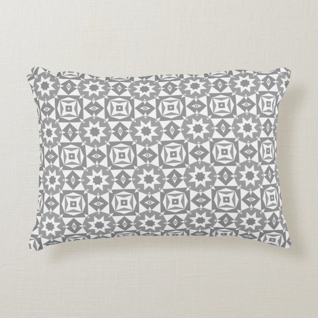 Grey and White Geometric Pattern Accent Pillow (Front)