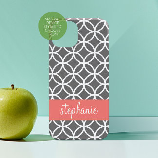 Grey and White Geometric Pattern Custom Name Case-Mate iPhone 14 Case