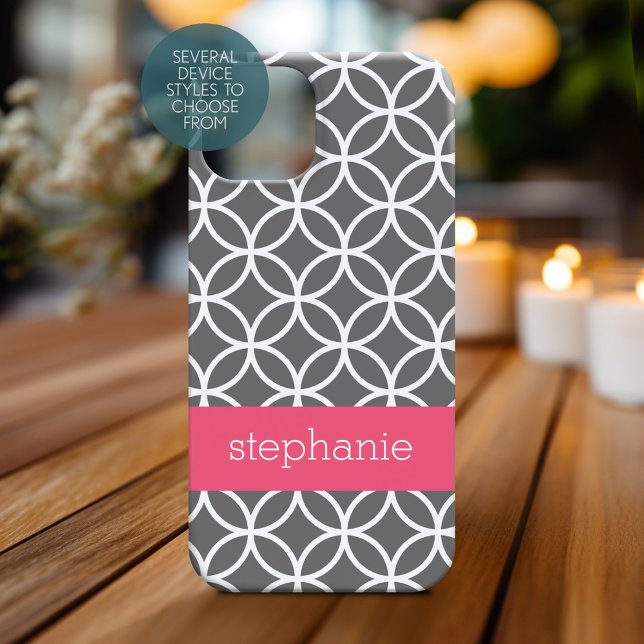 Grey and White Geometric Pattern Custom Name Case-Mate iPhone Case (Personalized Phone Case)
