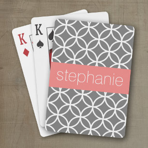 Grey and White Geometric Pattern Custom Name Playing Cards