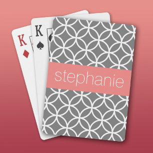 Grey and White Geometric Pattern Custom Name Playing Cards