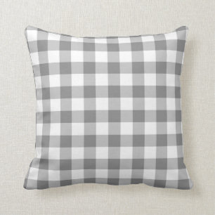 Grey And White Gingham Check Pattern Cushion