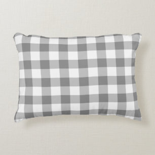Grey And White Gingham Check Pattern Decorative Cushion