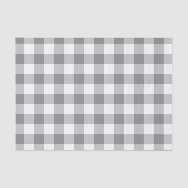 Grey And White Gingham Check Pattern Tissue Paper (Front)