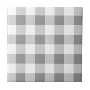 Grey And White Gingham Pattern Ceramic Tile