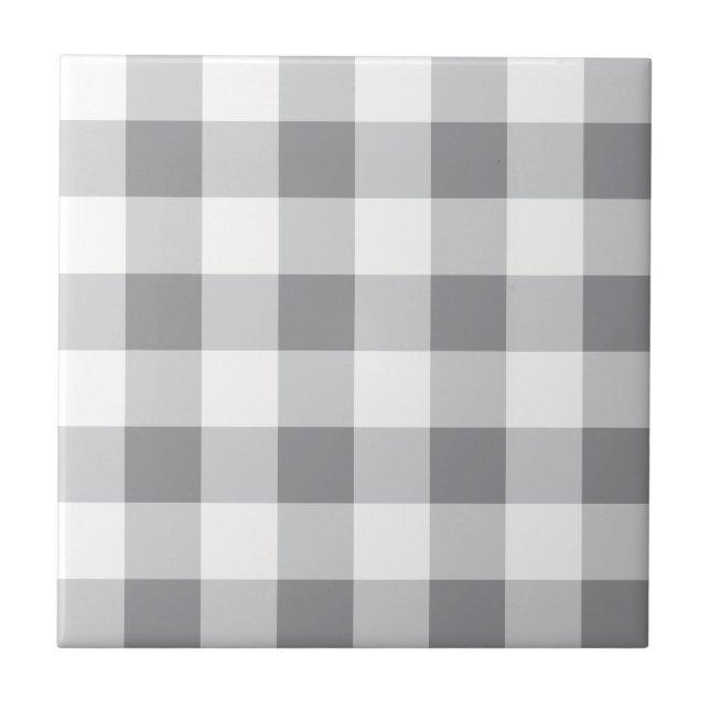 Grey And White Gingham Pattern Ceramic Tile (Front)
