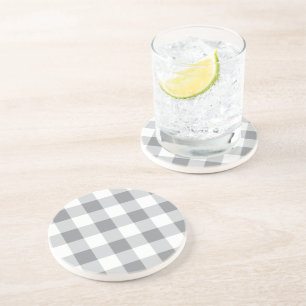 Grey And White Gingham Pattern Coaster