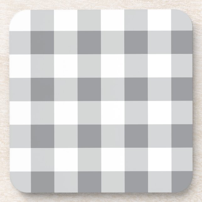 Grey And White Gingham Pattern Coaster (Front)