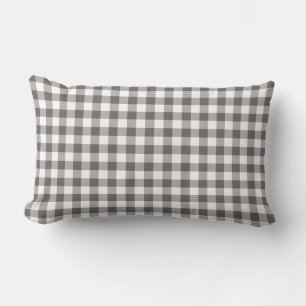 Grey and White Gingham Pattern Lumbar Cushion
