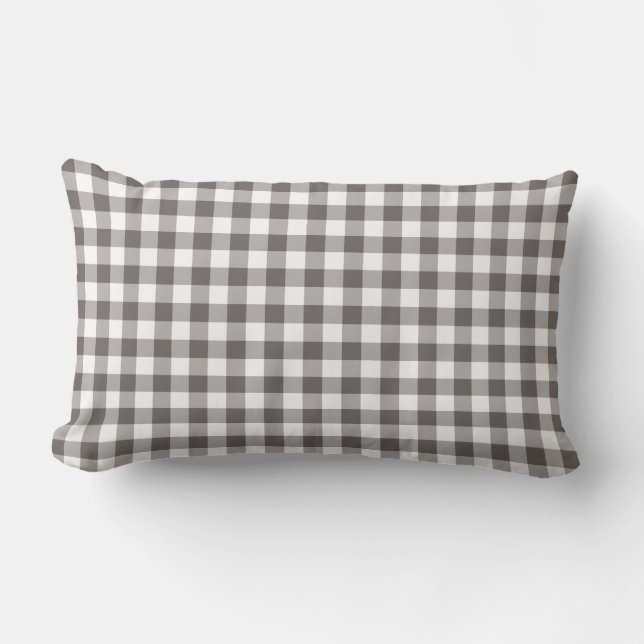 Grey and White Gingham Pattern Lumbar Cushion (Front)