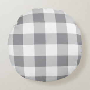 Grey And White Gingham Pattern Round Cushion