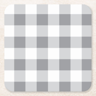 Grey And White Gingham Pattern Square Paper Coaster