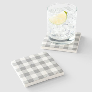 Grey And White Gingham Pattern Stone Coaster