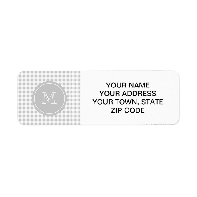 Grey and White Gingham, Your Monogram Return Address Label (Front)