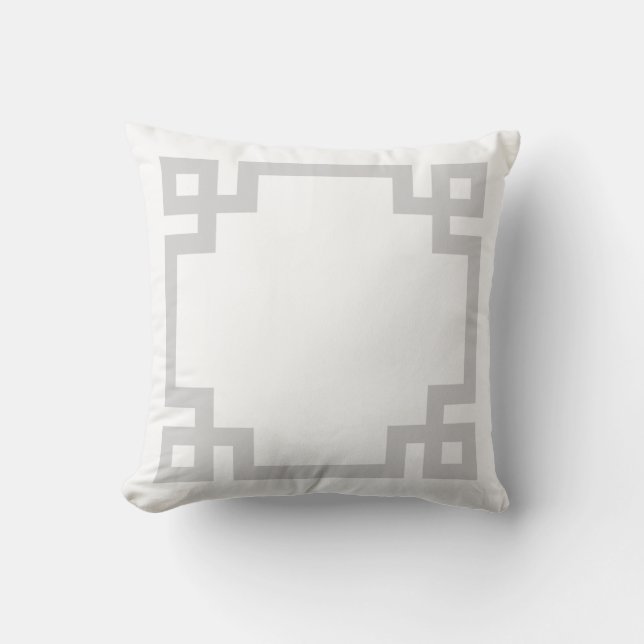 Grey and White Greek Key Border Outdoor Cushion (Front)