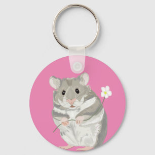 Grey and White Hamster Key Ring