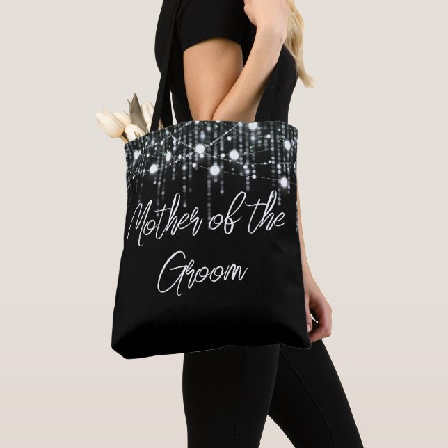 Grey and White Hanging Lights Mother of the Groom Tote Bag (Close Up)