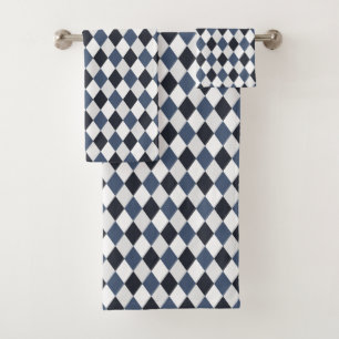 Grey and White Harlequin Diamond Pattern  Bath Towel Set