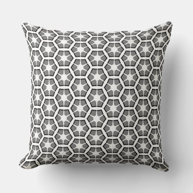 Grey and White Hexagon Pattern Throw Pillow (Front)