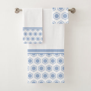Grey and White Hexagonal Pattern Bath Towel Set
