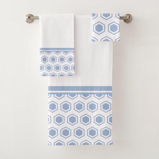 Grey and White Hexagonal Pattern Bath Towel Set (Insitu)