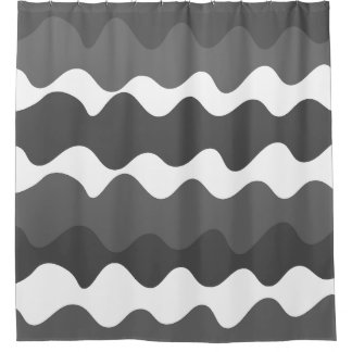 Grey and white horizontal waves pattern shower curtain