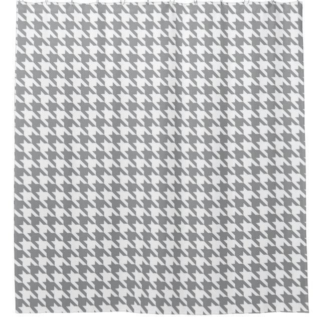 Grey and White Houndstooth Pattern Shower Curtain (Front)