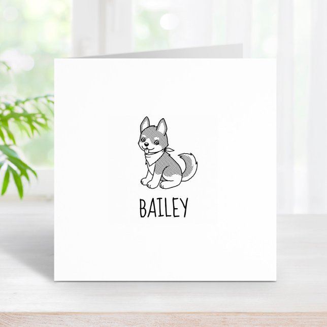 Grey and White Husky Puppy Dog Custom Name 1x1 Rubber Stamp (Creator Uploaded)
