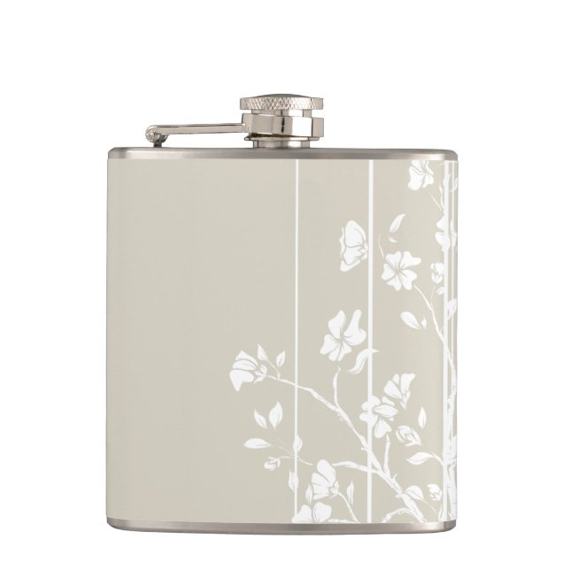 Grey and White Japanese Floral Hip Flask (Front)
