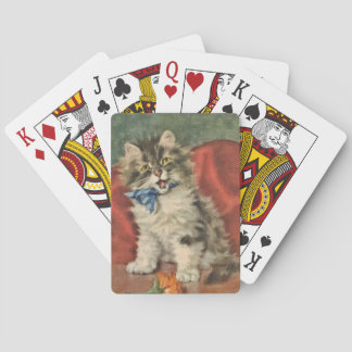 Grey and White Kitten playing cards