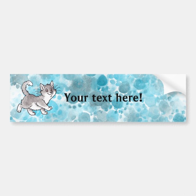 Grey and White Kitty Bumper Sticker (Front)