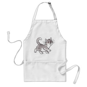Grey and White Kitty Standard Apron