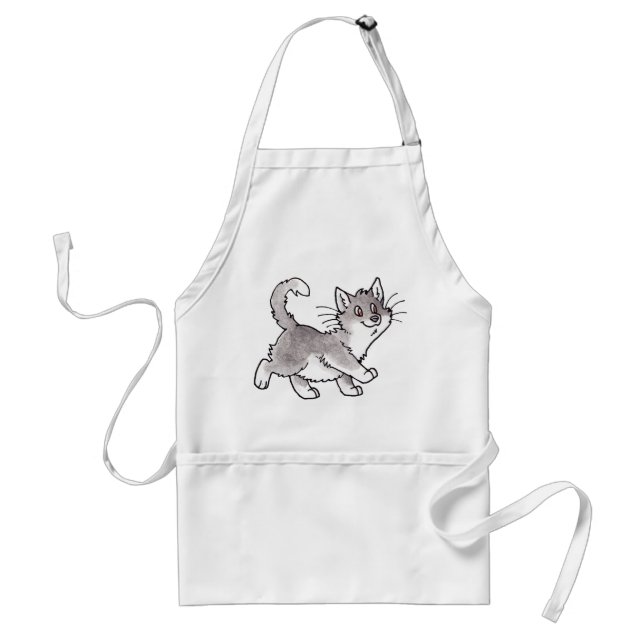 Grey and White Kitty Standard Apron (Front)