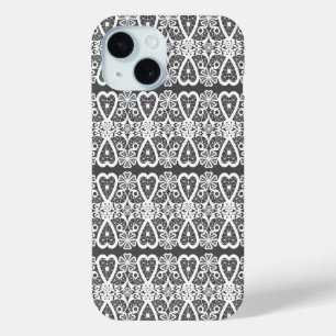 Grey and white lace pattern iPhone 15 case