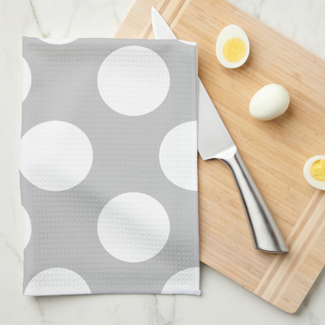 Grey and White Large Polka Dot Kitchen Towel (Quarter Fold)