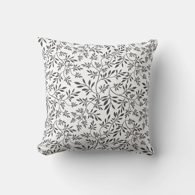 Grey and white leaves pattern cushion (Front)