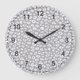 Grey and White Leopard Print Large Clock