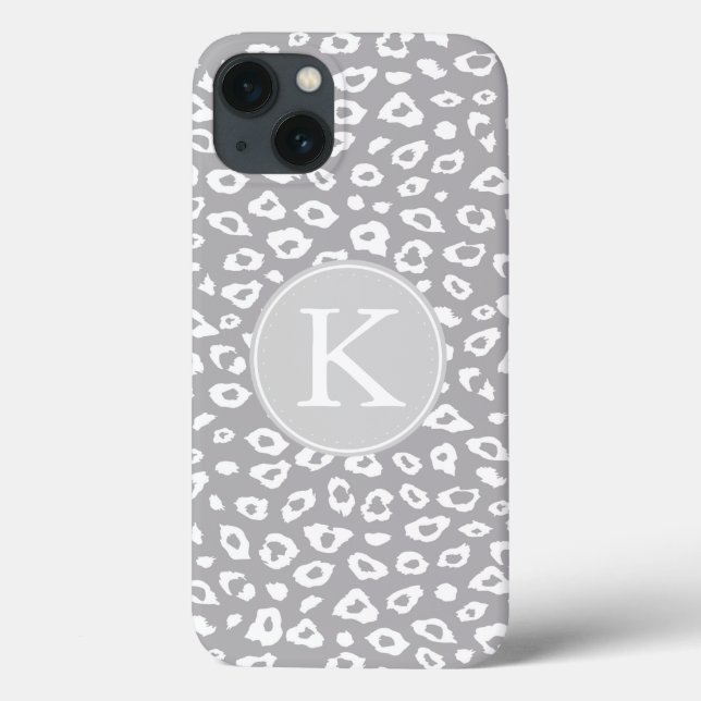 Grey and White Leopard Print Monogram Case-Mate iPhone Case (Back)