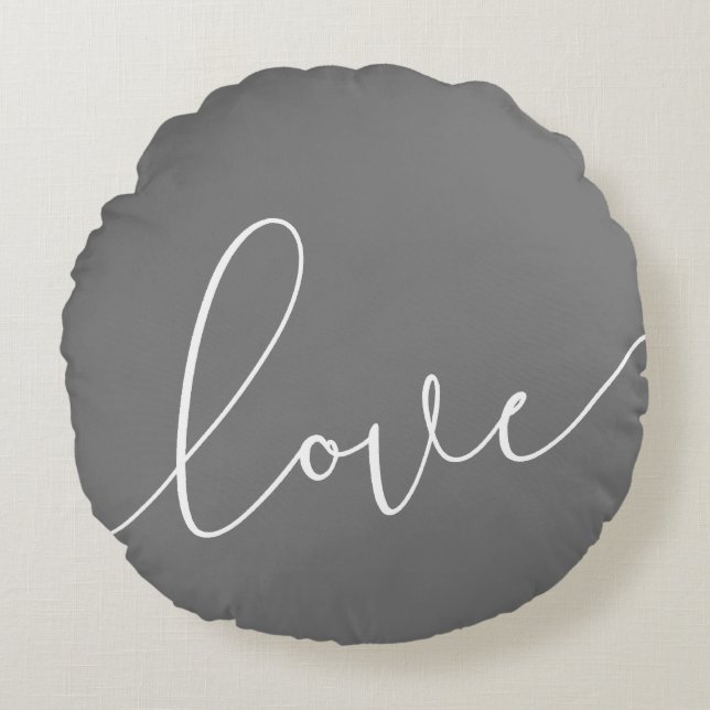 Grey and White Love Minimalist Round Cushion (Front)