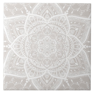 Grey and White Mandala - Loergann in Lynx Ceramic Tile
